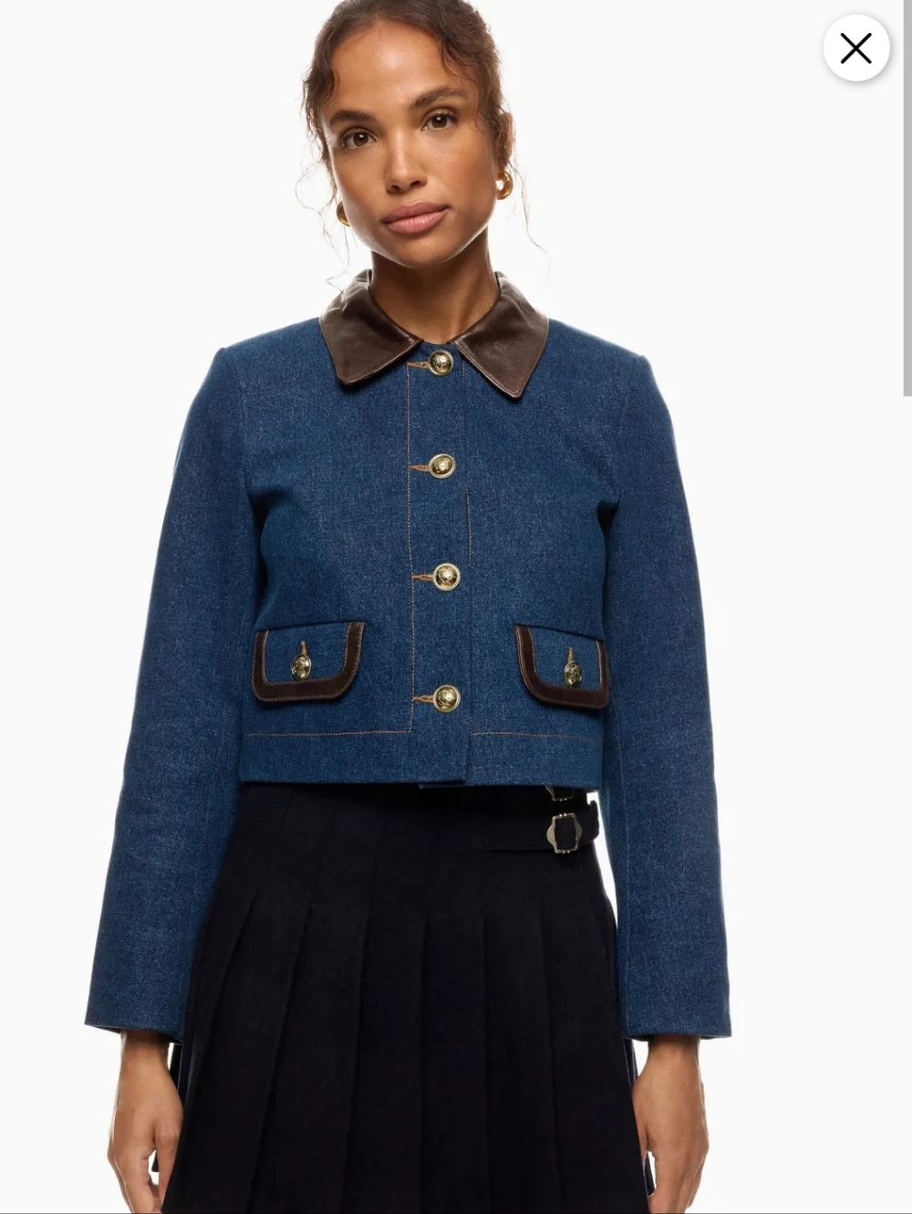 SANDRO DENIM JACKET WITH LEATHER COLLAR SIZE 10 MSRP $520